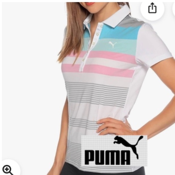 Puma Tops - Puma Road Map pastel stripe polo, L, CB2577